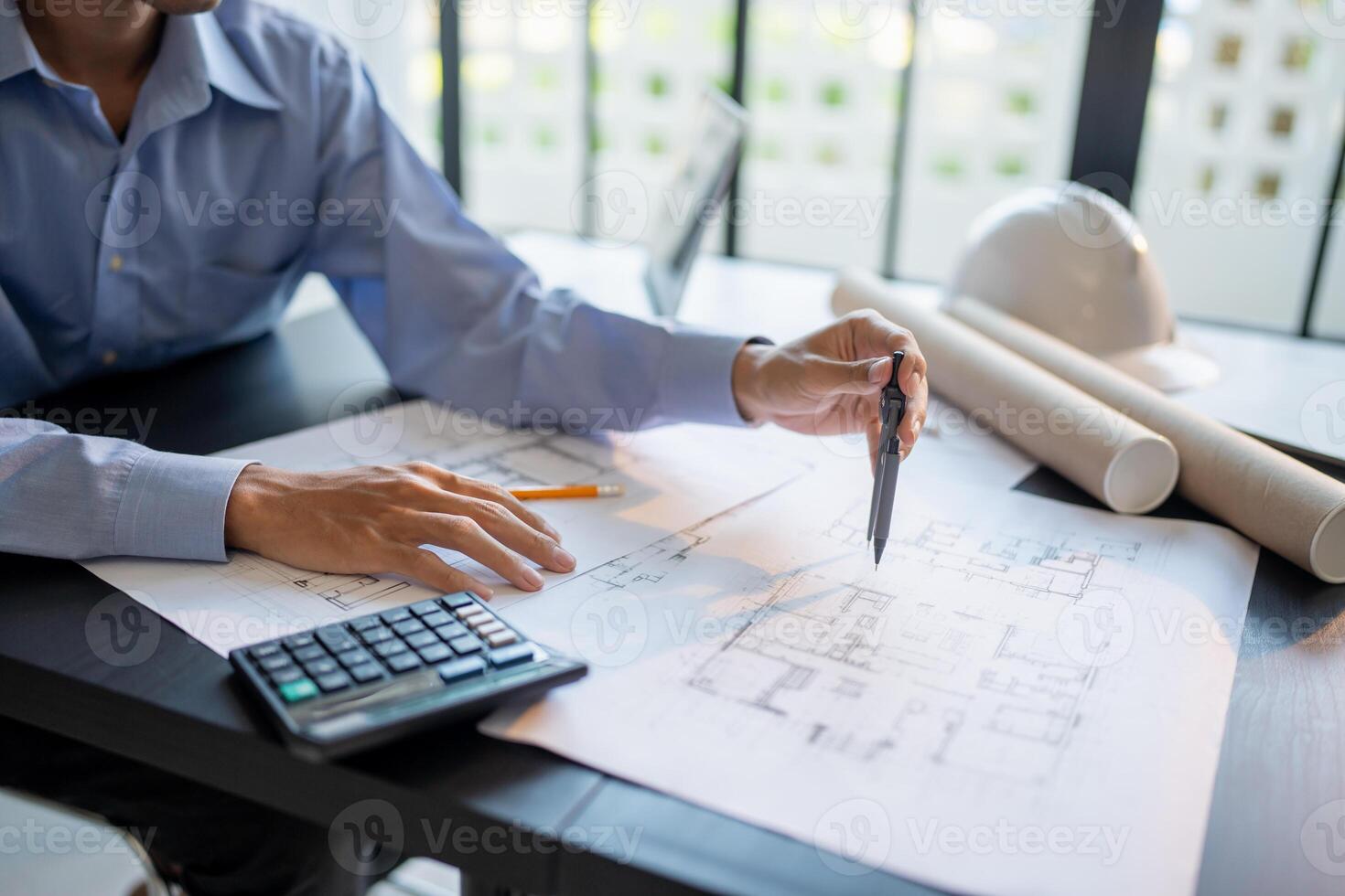 Architecture Man drawing on architectural Creative project business architecture building construction Industrial engineering Achievement Planning photo