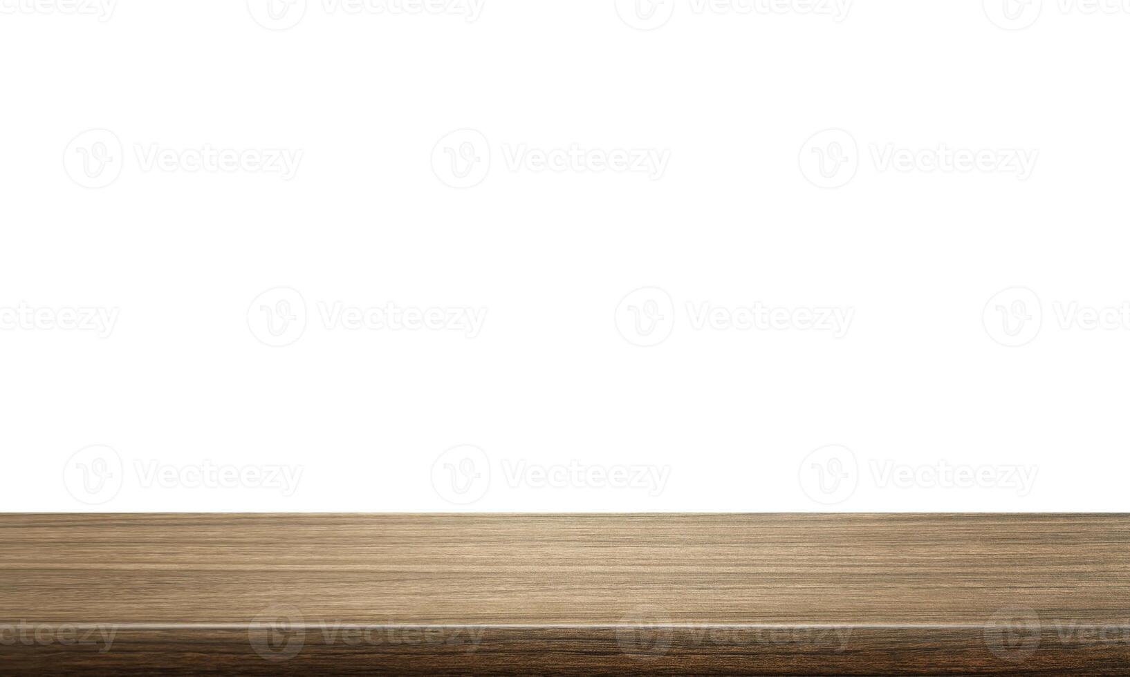 empty wooden table front view isolated on white background. photo