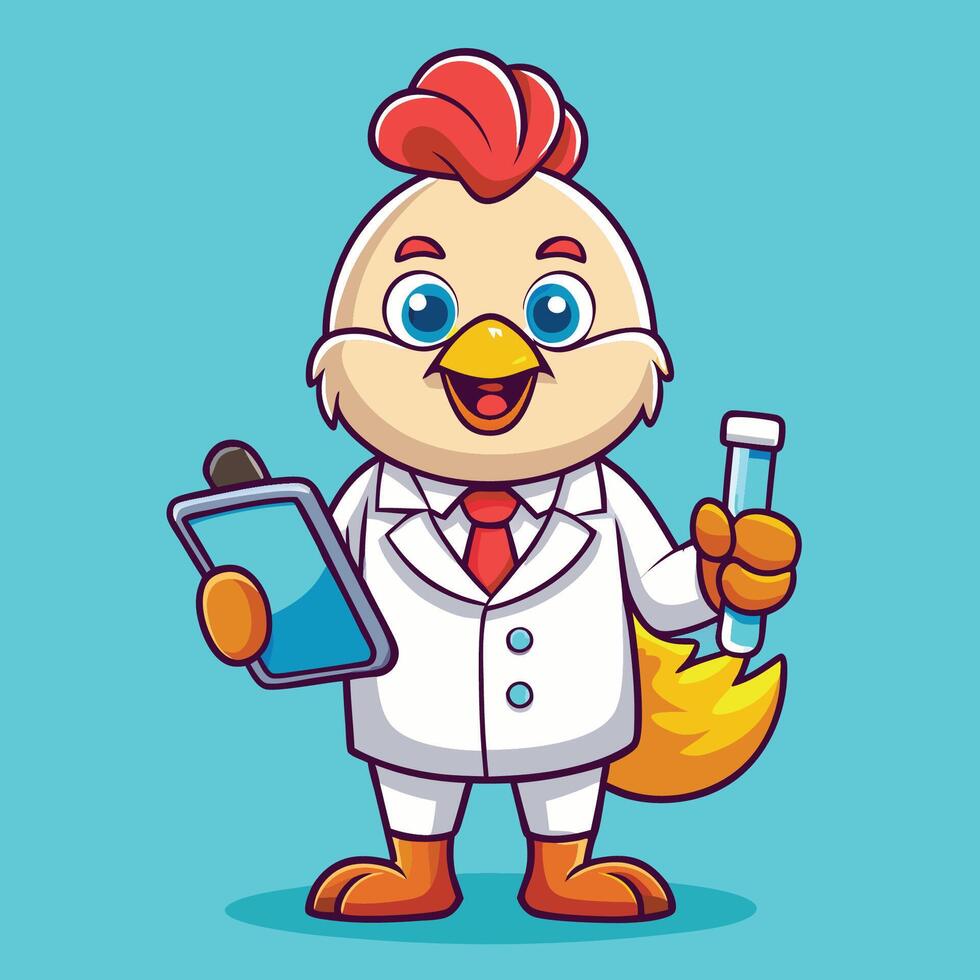 Curious Chicken Scientist in Laboratory Investigates with Tube and Clipboard vector