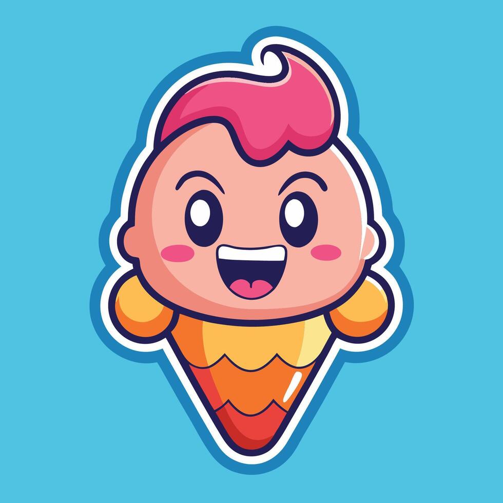 Winking Cartoon Ice Cream Cone Sticker with Bold Outline vector
