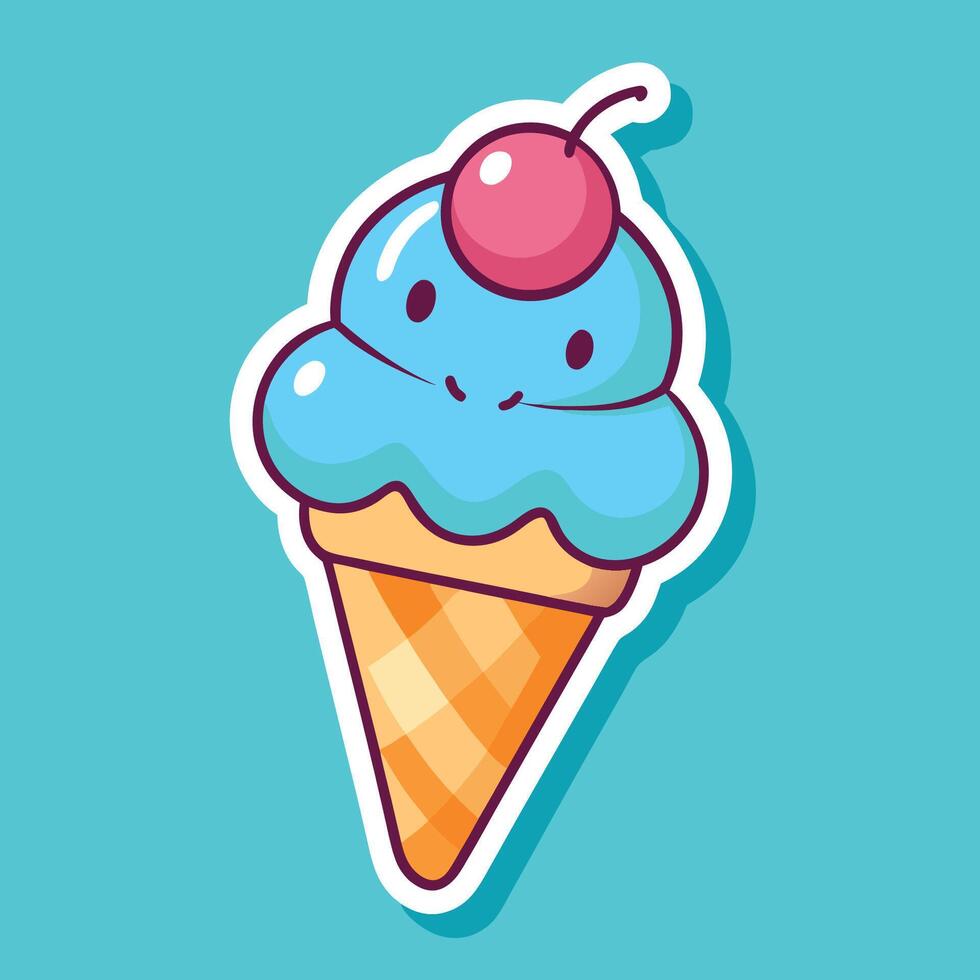 Cartoonish Ice Cream Cone with Cherry Topper vector