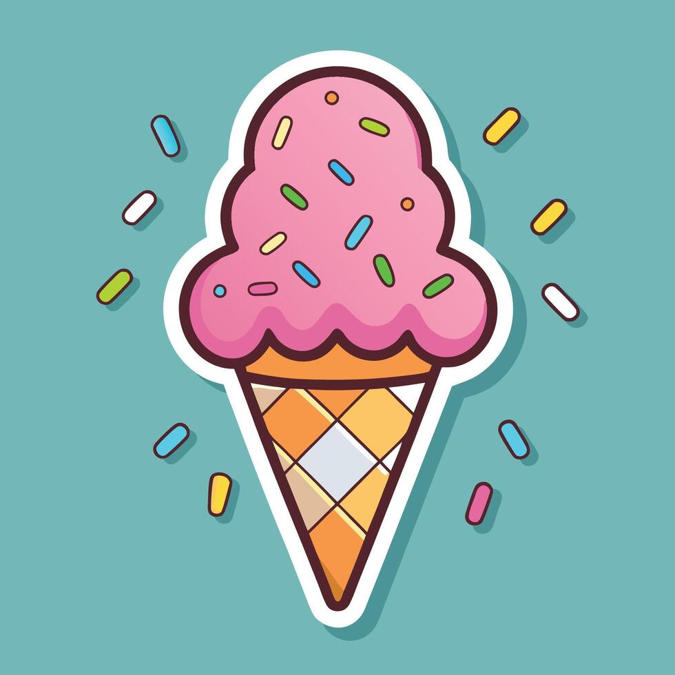 Adorable Cartoon Ice Cream Cone Decked Out with Colorful Sprinkles vector