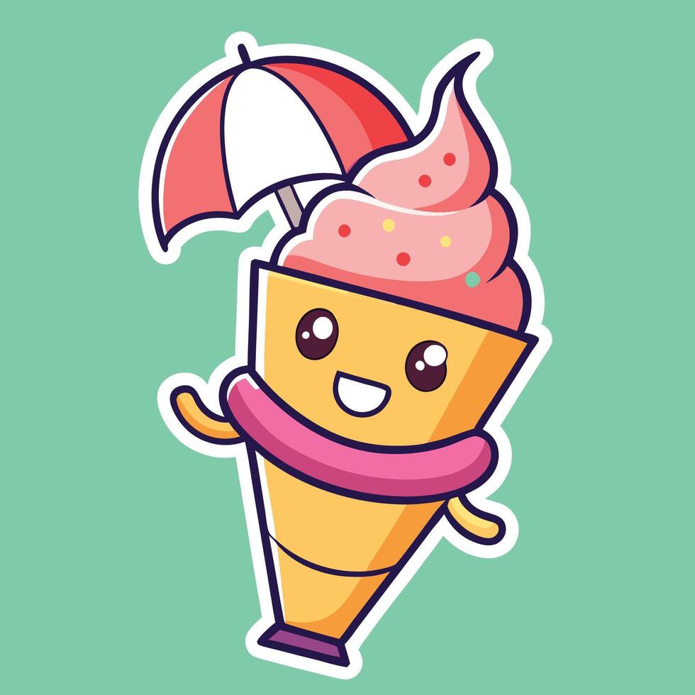 Cute Cartoon Ice Cream Cone Sticker with a Tiny Letter U vector