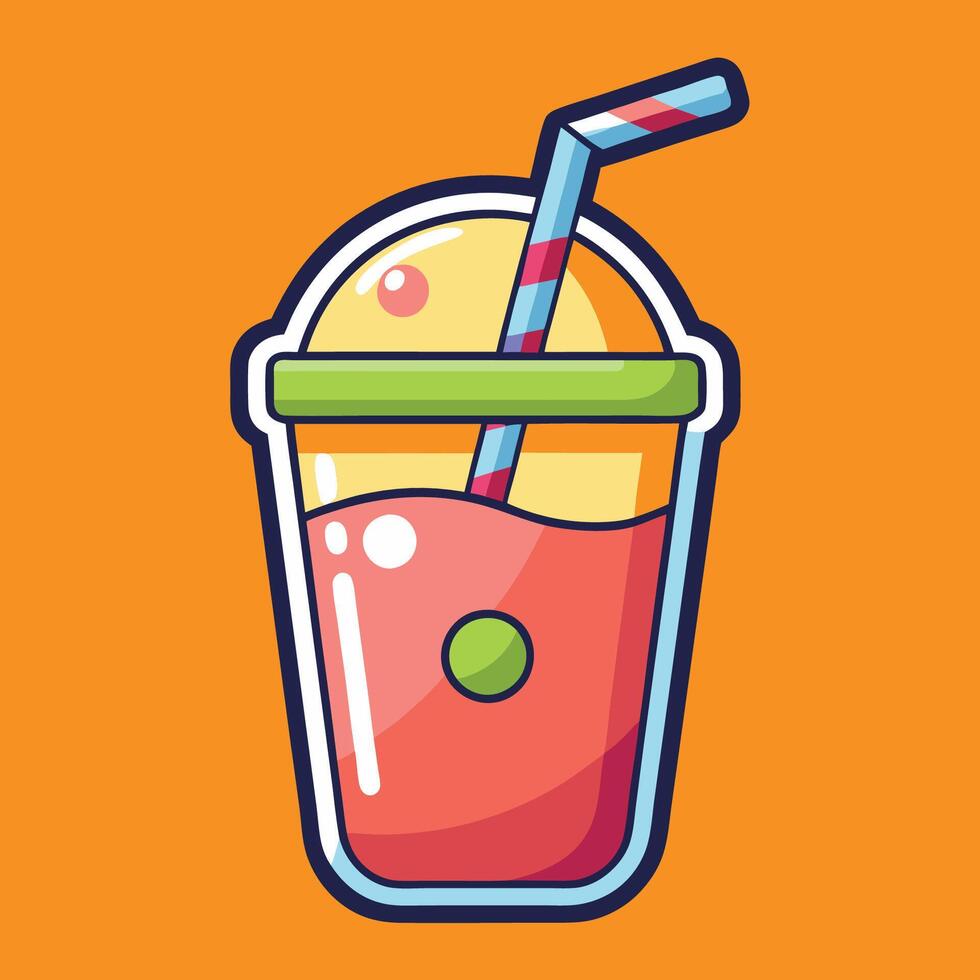 Vibrant and Playful Cartoon Smoothie Sticker with Colorful Straw vector