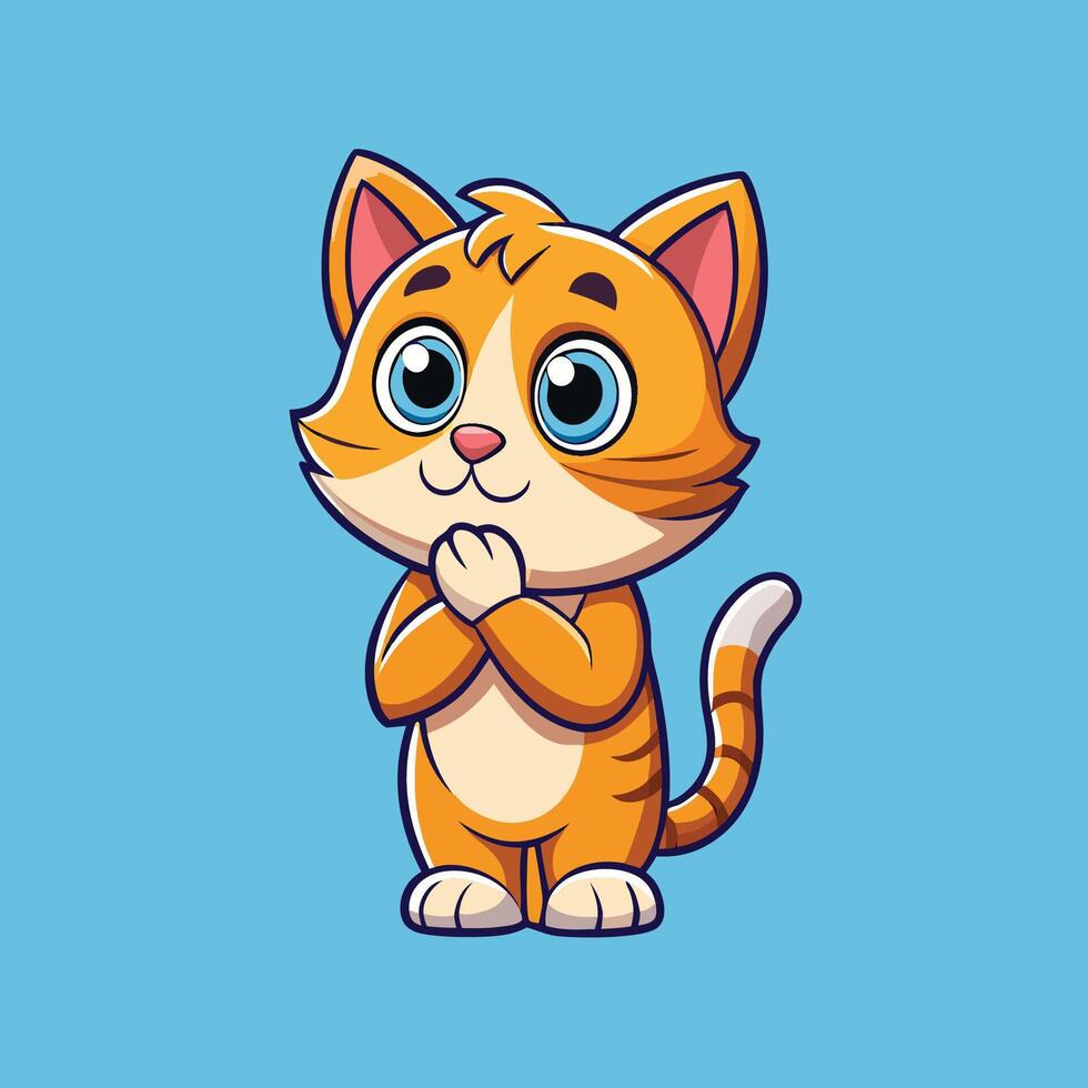 Cartoon Illustration of an Adorable Cat Deep in Thought with Curious Expression vector