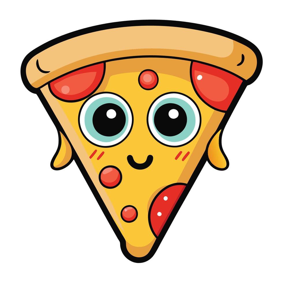 Playful Pepperoni Pizza Slice Cartoon Sticker with Googly Eyes vector