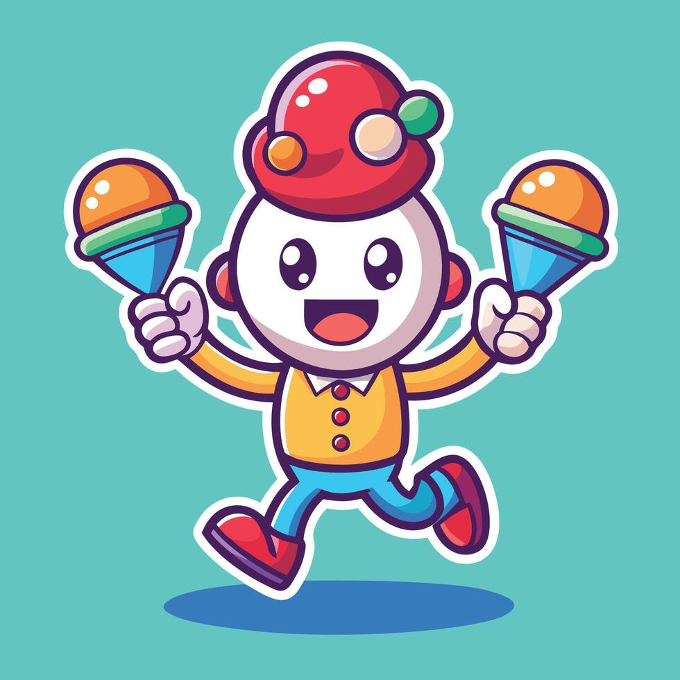 Cartoon Ice Cream Cone Balancing Scoops on Colorful Hands vector