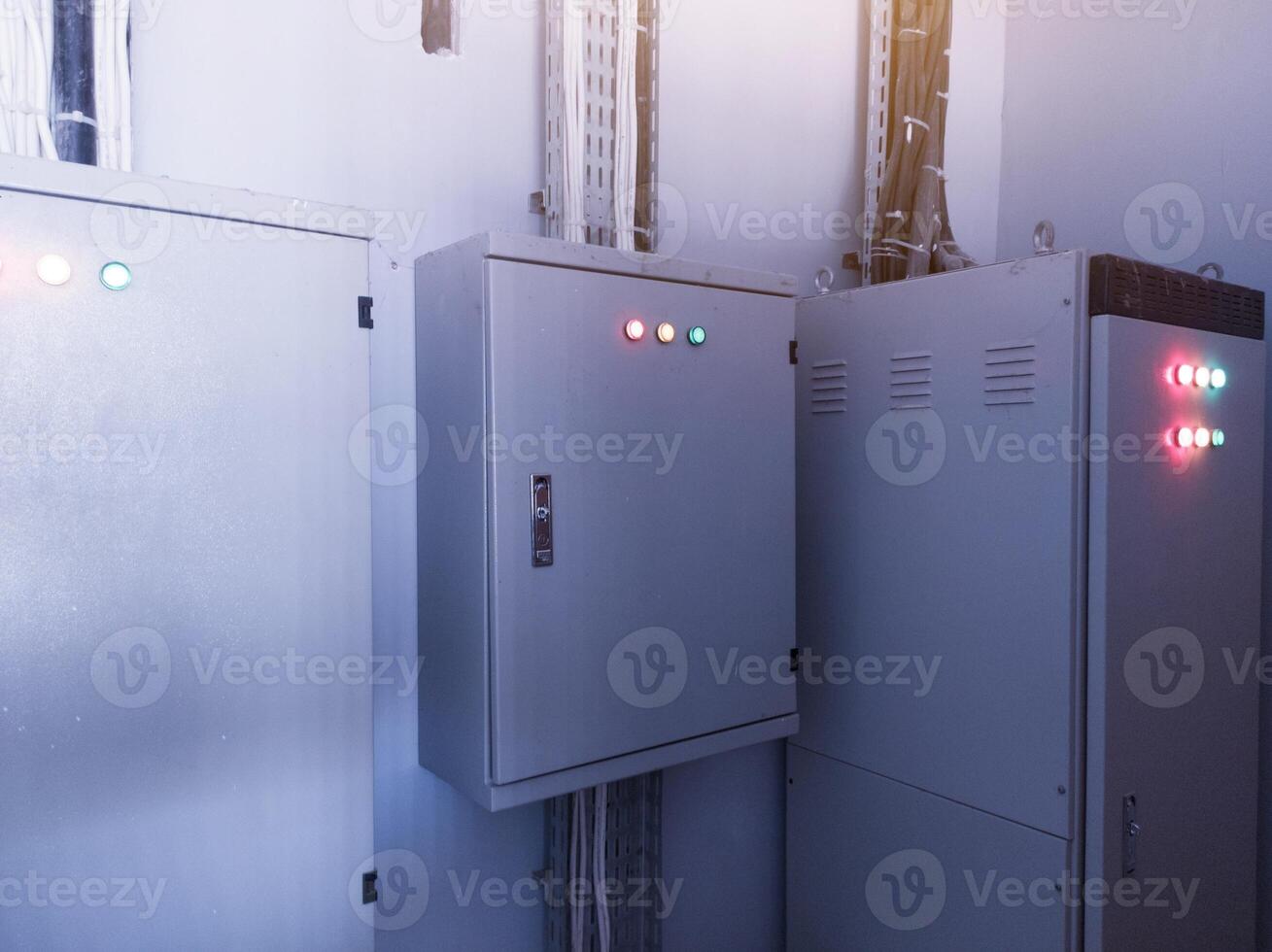 Interior Industry Installation of the main panel control power distribution with shiny light. photo