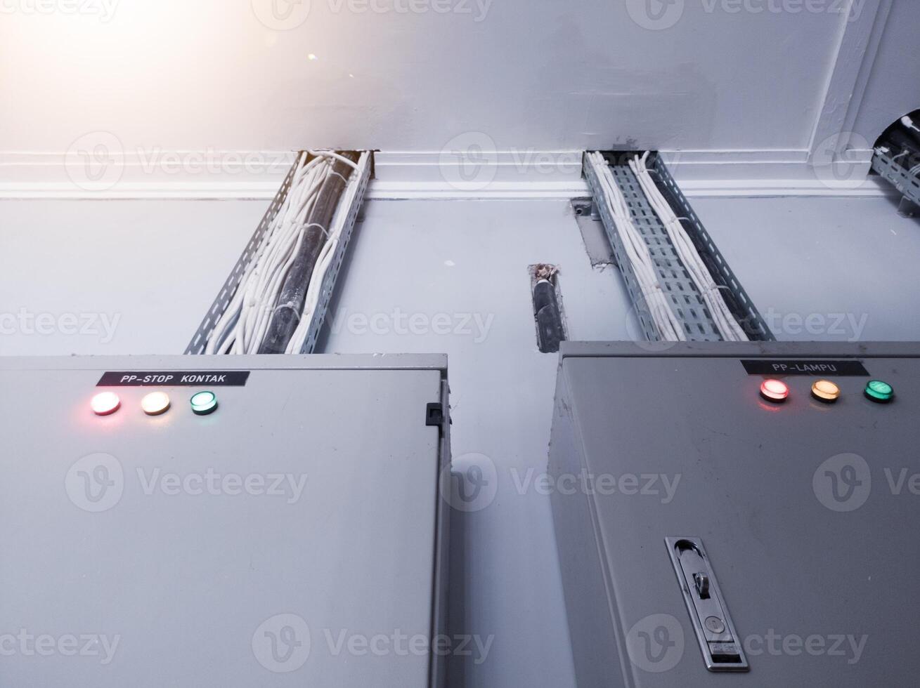Interior Industry Installation of the main panel control power distribution with shiny light. photo