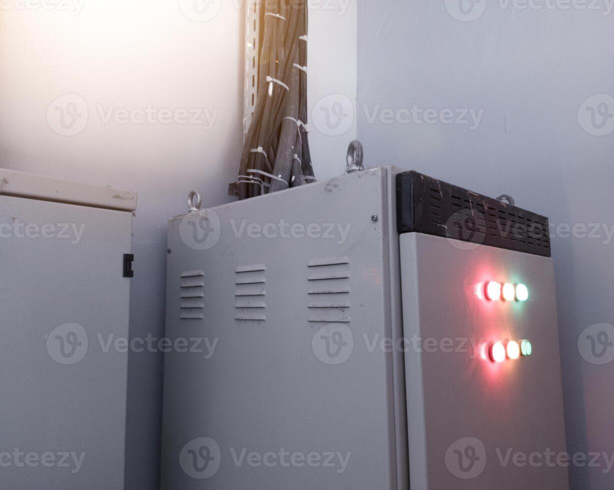 Interior Industry Installation of the main panel control power distribution with shiny light. photo