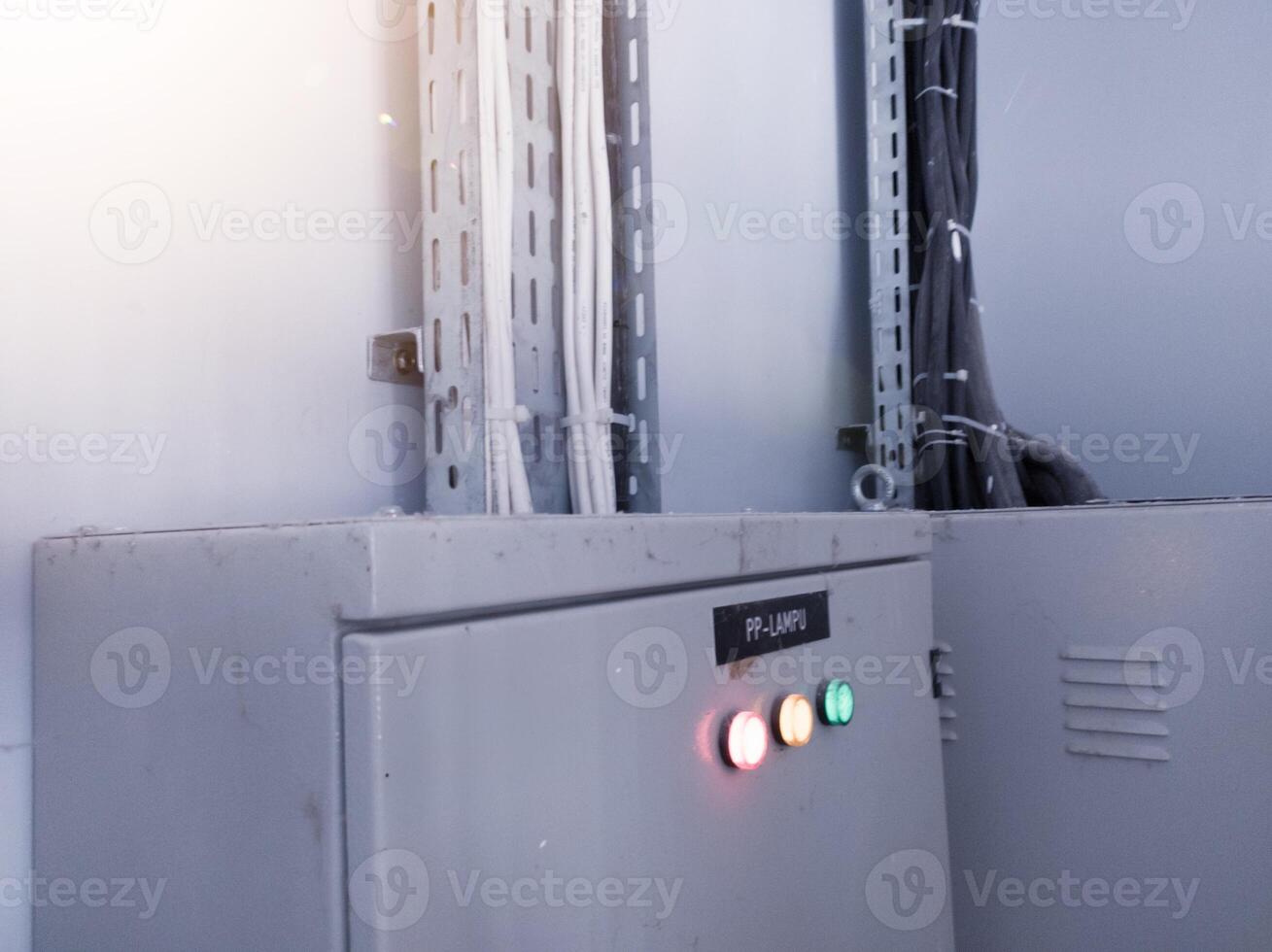 Interior Industry Installation of the main panel control power distribution with shiny light. photo