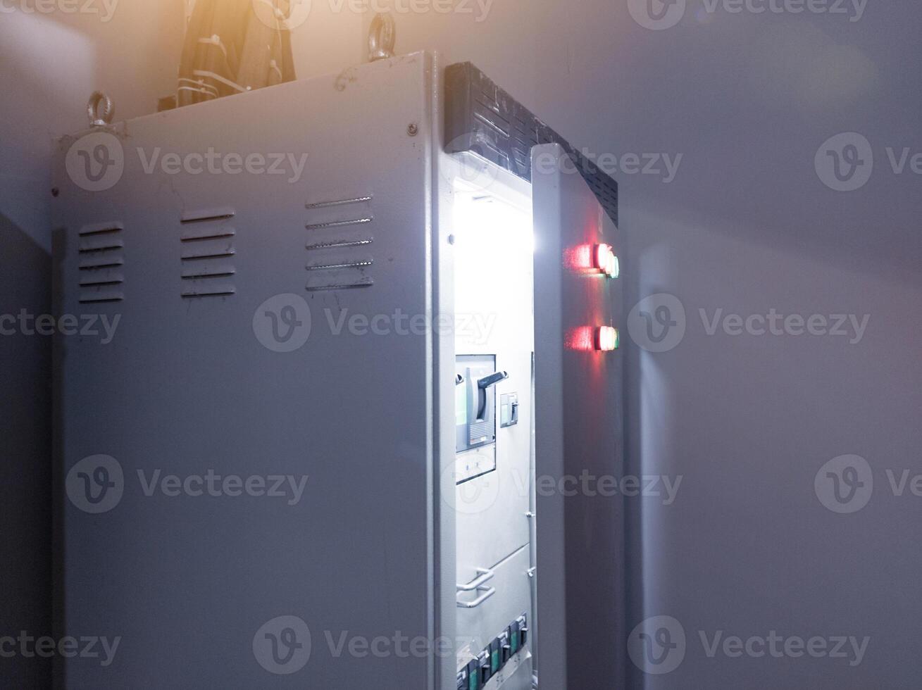 Interior Industry Installation of the main panel control power distribution with shiny light. photo