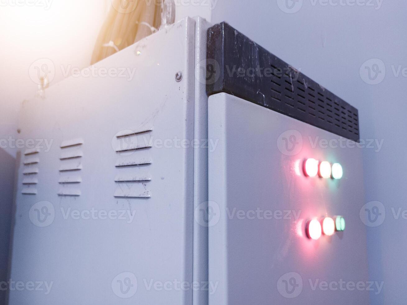 Interior Industry Installation of the main panel control power distribution with shiny light. photo