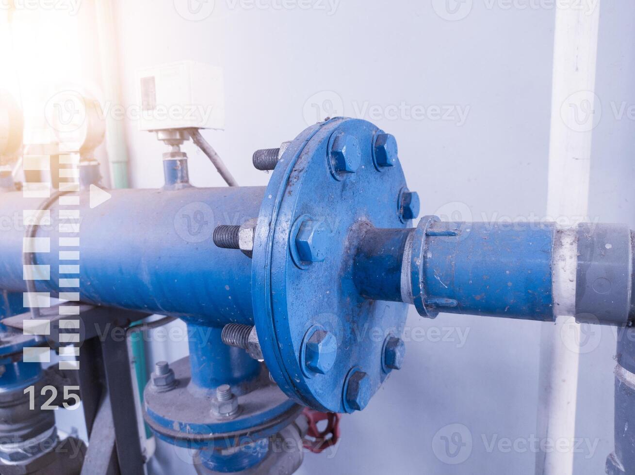 Water pipe steel flange reducing pipe installed on water treatment industry. photo