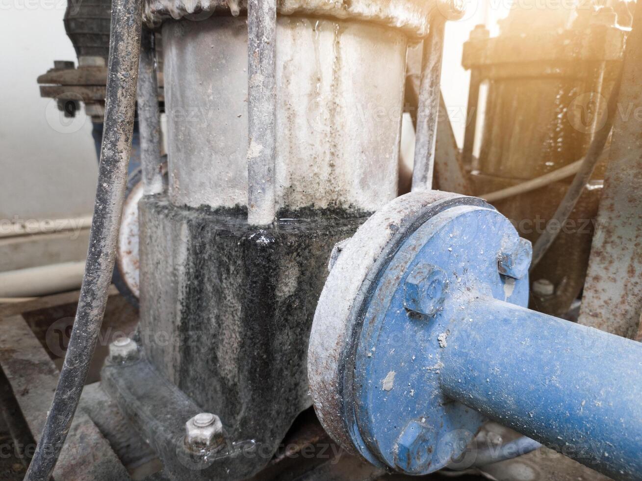 Water pipe steel flange reducing pipe installed on water treatment industry. photo