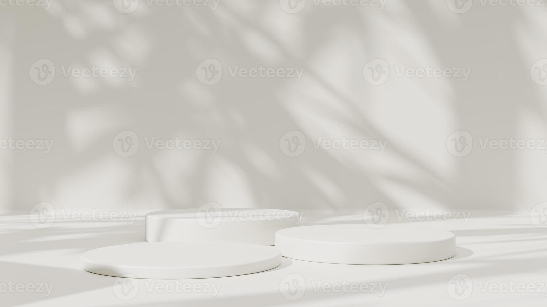 Empty podium or pedestal display on white background with cylinder stand concept. Blank product shelf standing backdrop. photo