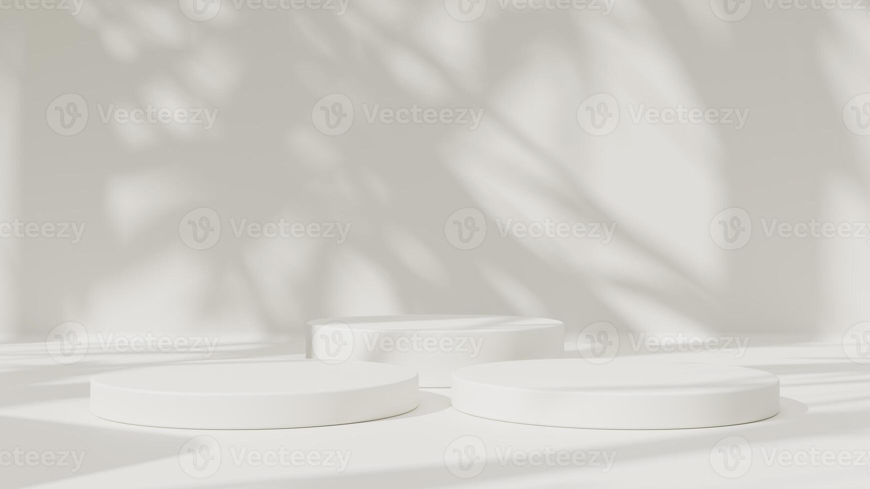 Empty podium or pedestal display on white background with cylinder stand concept. Blank product shelf standing backdrop. photo