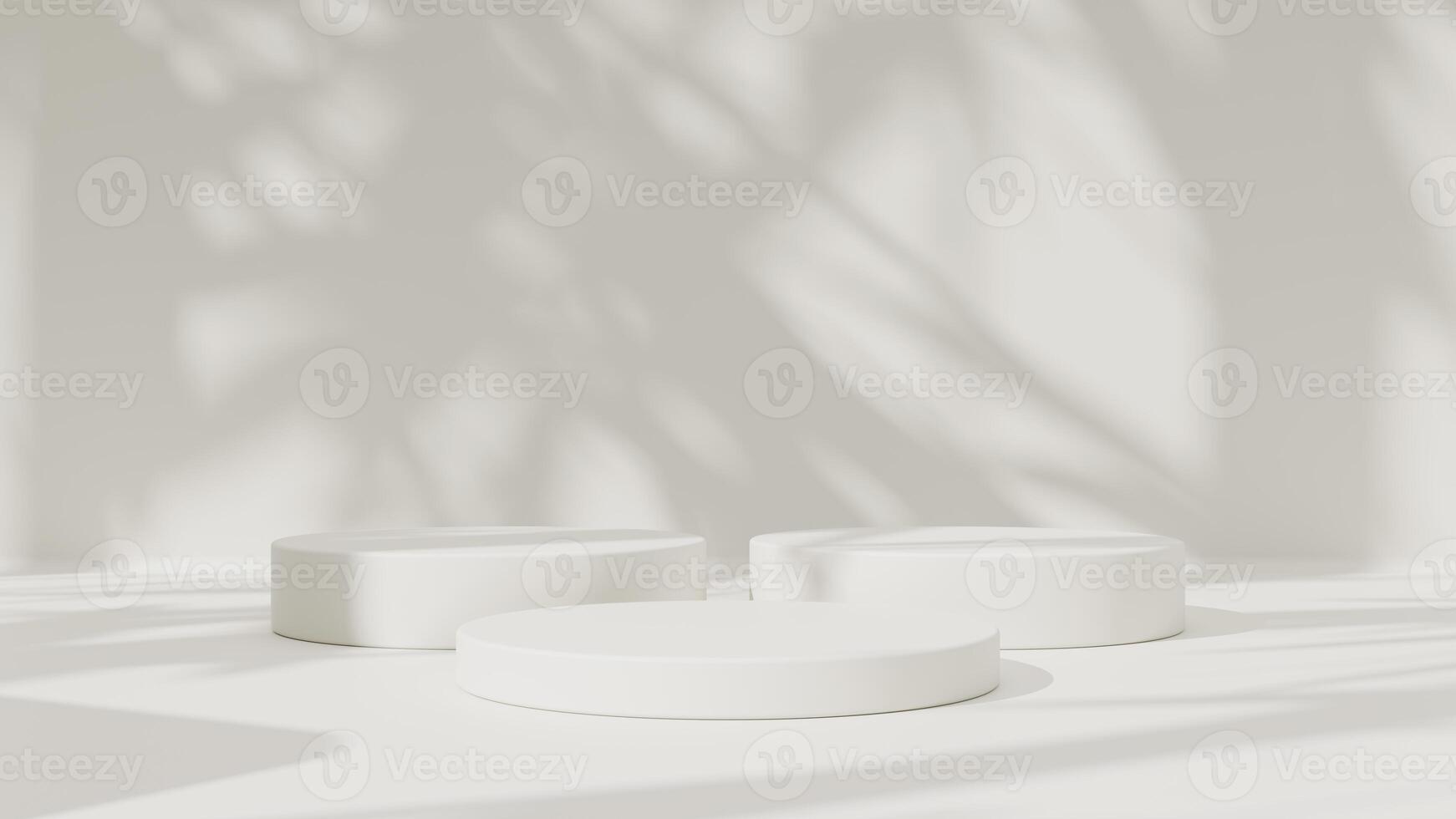 Empty podium or pedestal display on white background with cylinder stand concept. Blank product shelf standing backdrop. photo