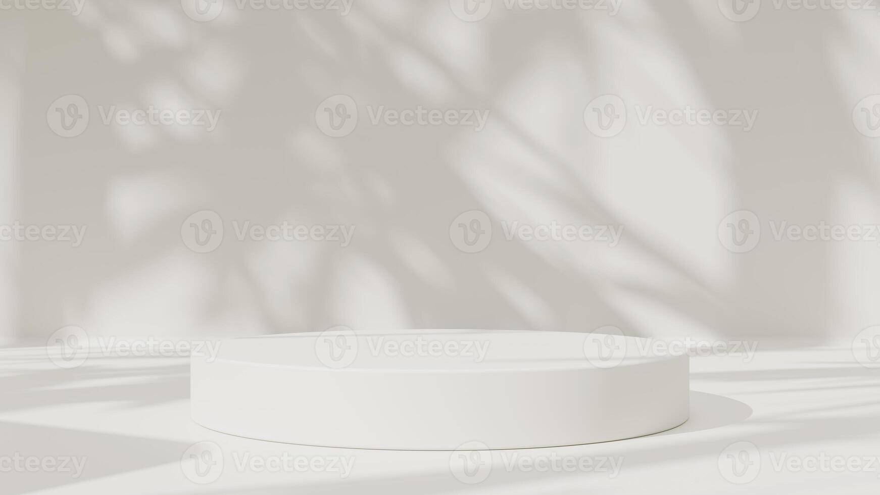 Empty podium or pedestal display on white background with cylinder stand concept. Blank product shelf standing backdrop. photo