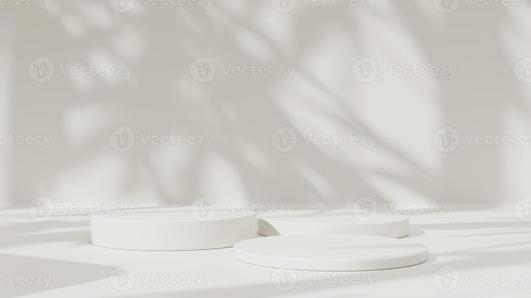 Empty podium or pedestal display on white background with cylinder stand concept. Blank product shelf standing backdrop. photo