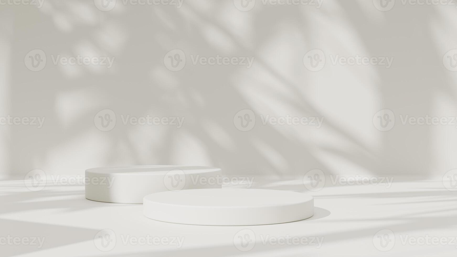 Empty podium or pedestal display on white background with cylinder stand concept. Blank product shelf standing backdrop. photo