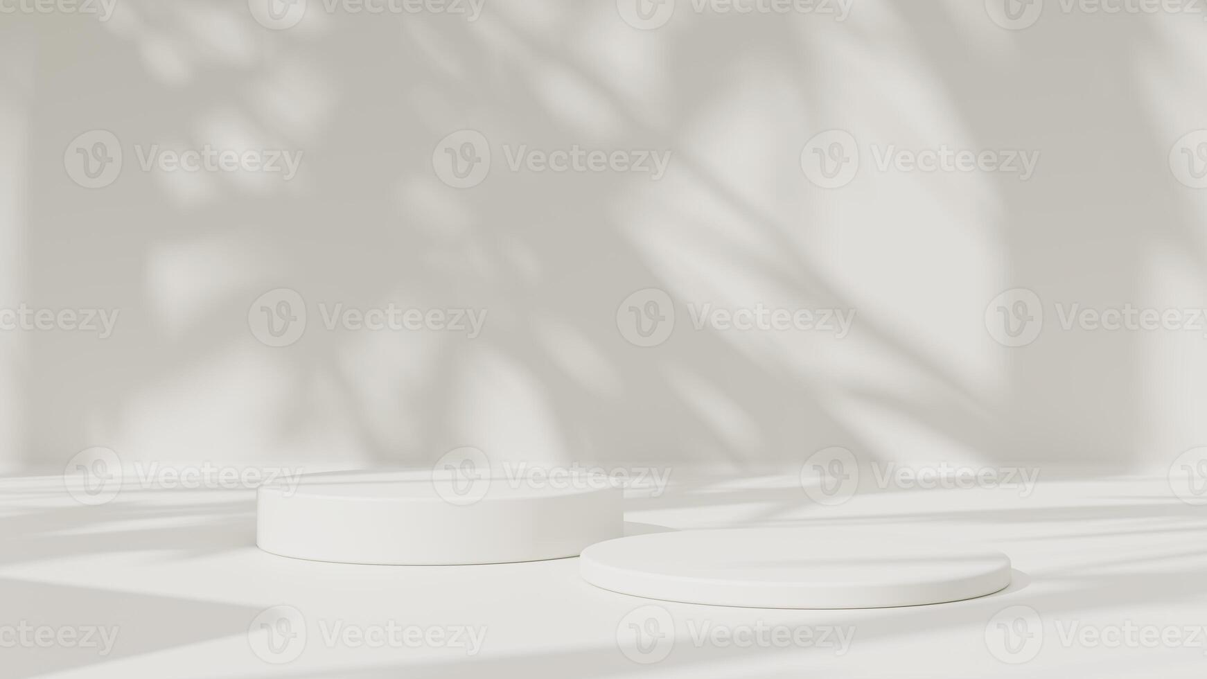 Empty podium or pedestal display on white background with cylinder stand concept. Blank product shelf standing backdrop. photo