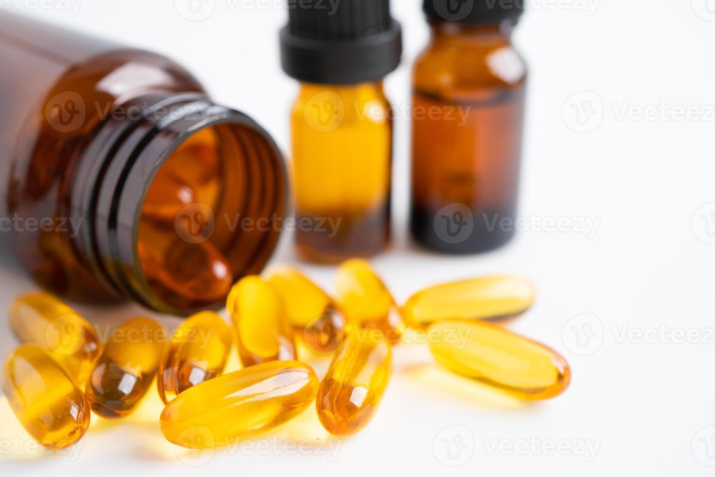 Fish oil vitamin with EPA and DHA,Alternative medicine herbal organic capsule with vitamin E omega 3. photo