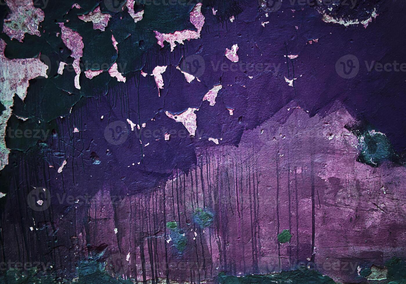 background of the wall texture with corrosion purple and dark green paint photo