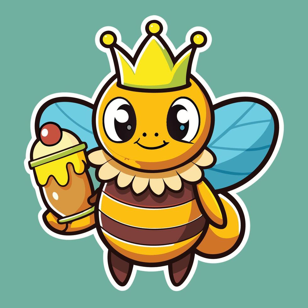 Adorable Cartoon Sticker of a Bee Adorned with a Tiny Crown vector