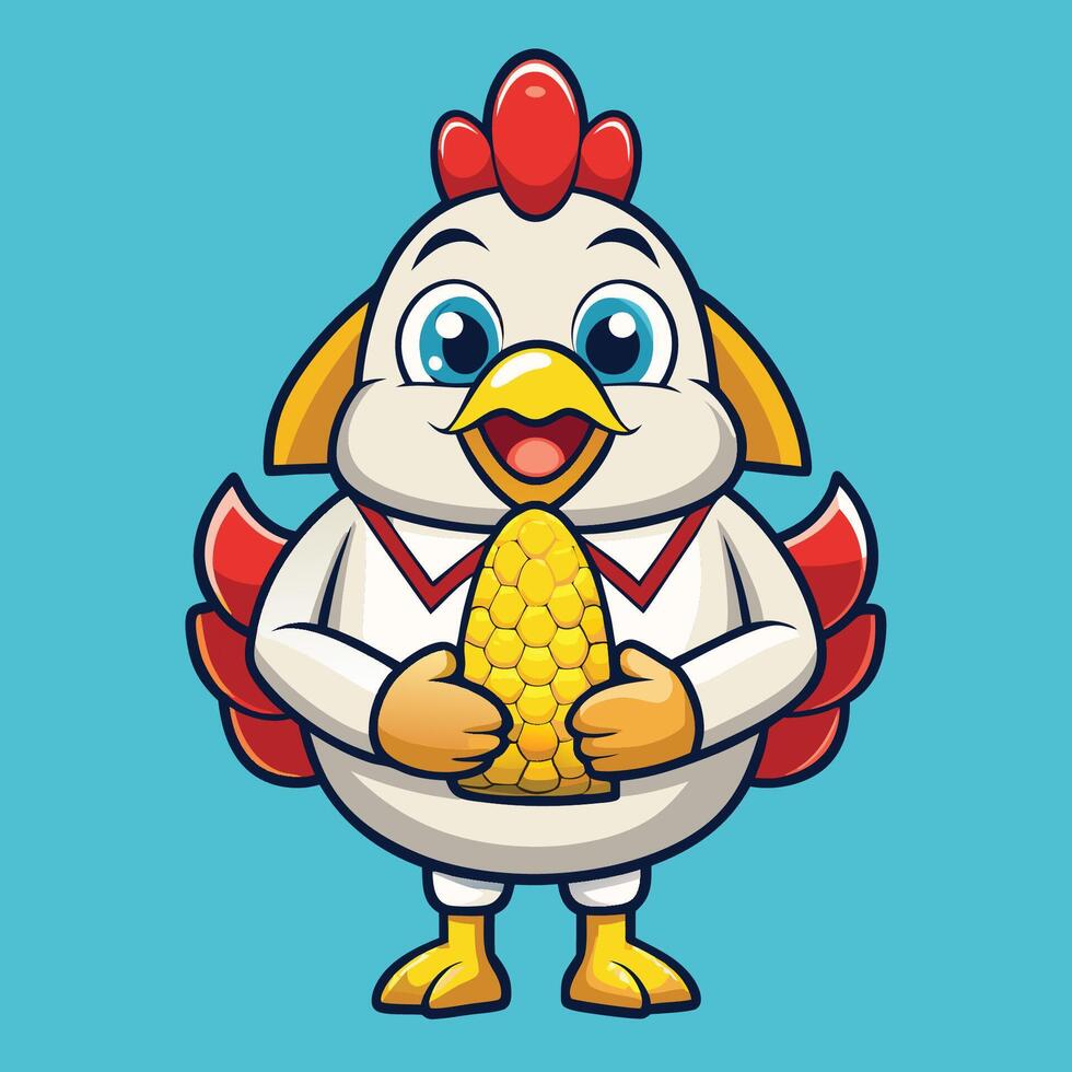 Adorable Cartoon Chicken Holding Corn on the Cob Icon Illustration vector