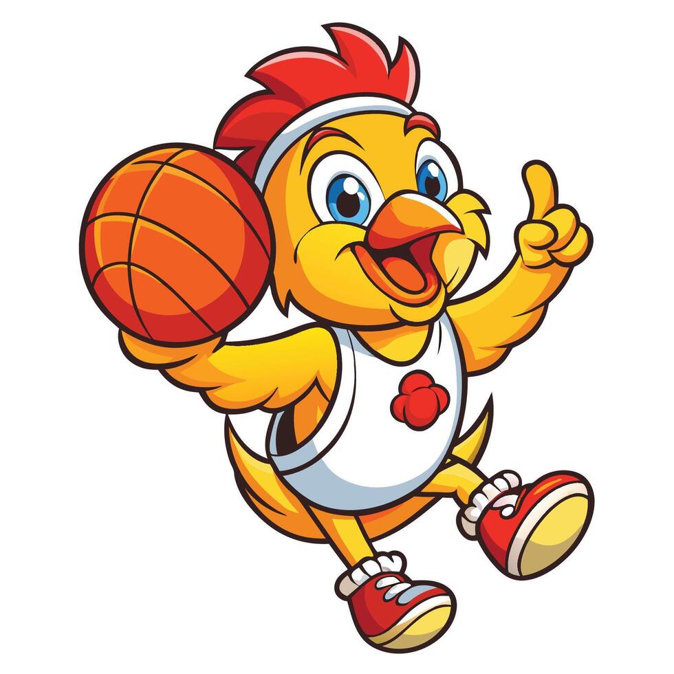 Amusing Cartoon of a Cute Chicken Balancing a Basketball While Spinning a Basket vector