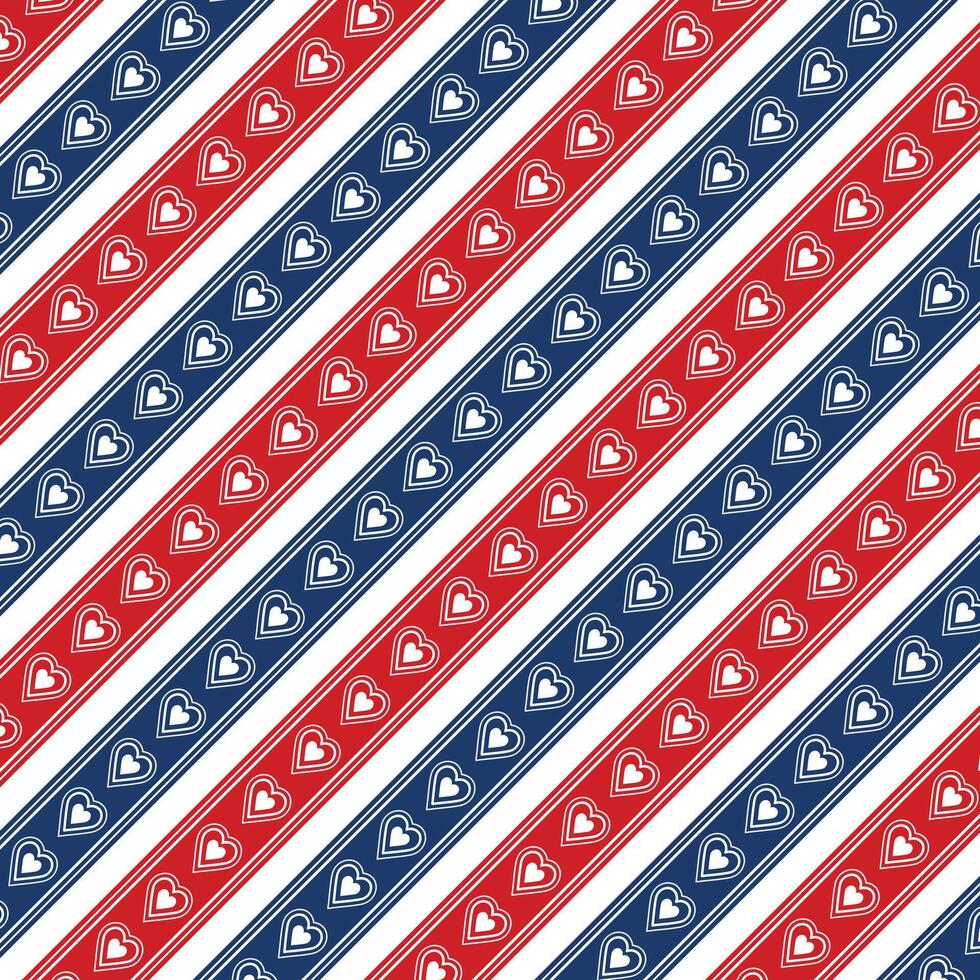 Diagonal stripe pattern in white, red and blue with a love icon in the middle. Barber shop vintage strip texture. vector