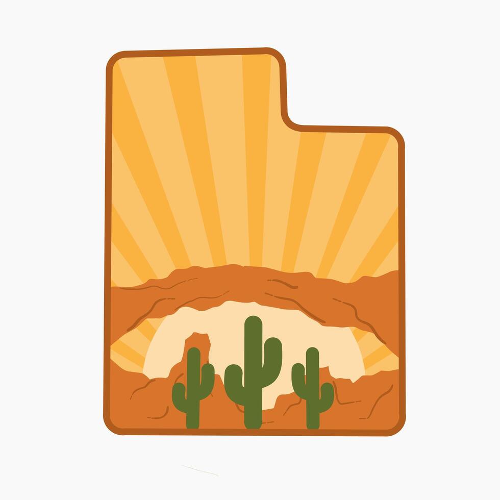 Desert Sunrise Over Arches and Cacti - Utah Inspired Design vector