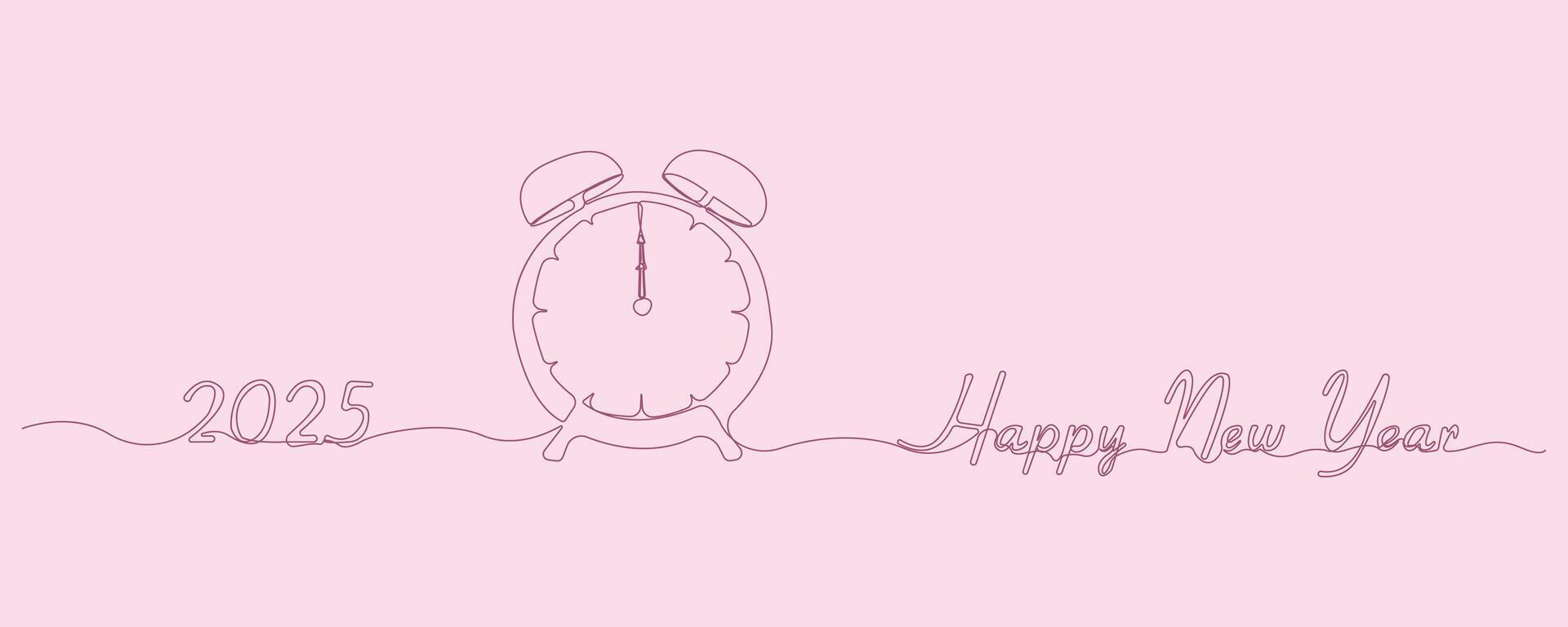 Happy New Year concept line art background. Hand-drawn clock with Happy New Year outline . vector
