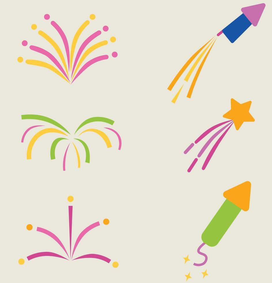 Fireworks and rockets set of icons vector
