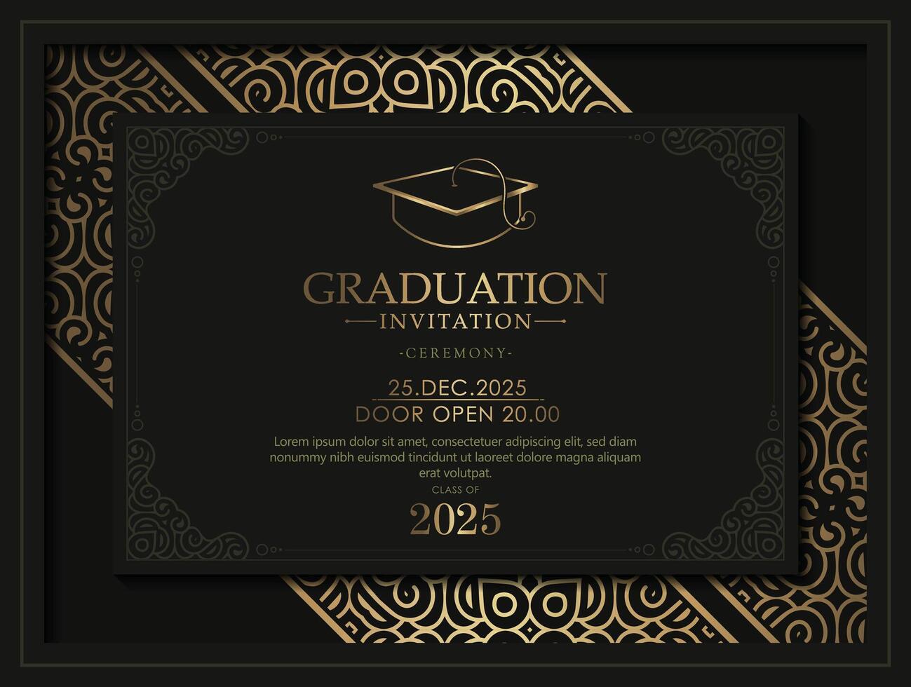 Elegant dark Gold graduation invitation template vector