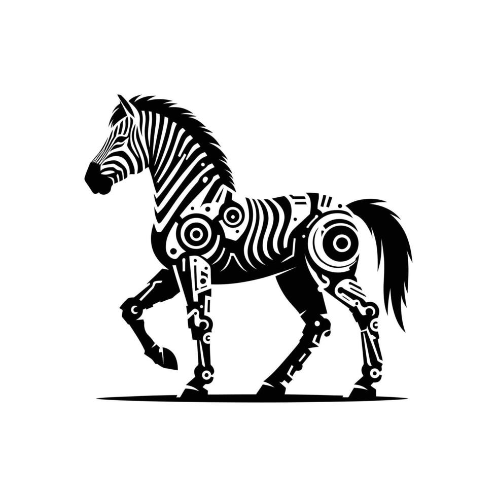 Cyberpunk Zebra Silhouette Illustration of Robotic Zebra with Futuristic Mechanical Design vector