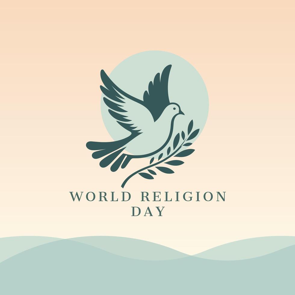 Minimalist Design for World Religion Day Featuring Dove of Peace and Olive Branch vector