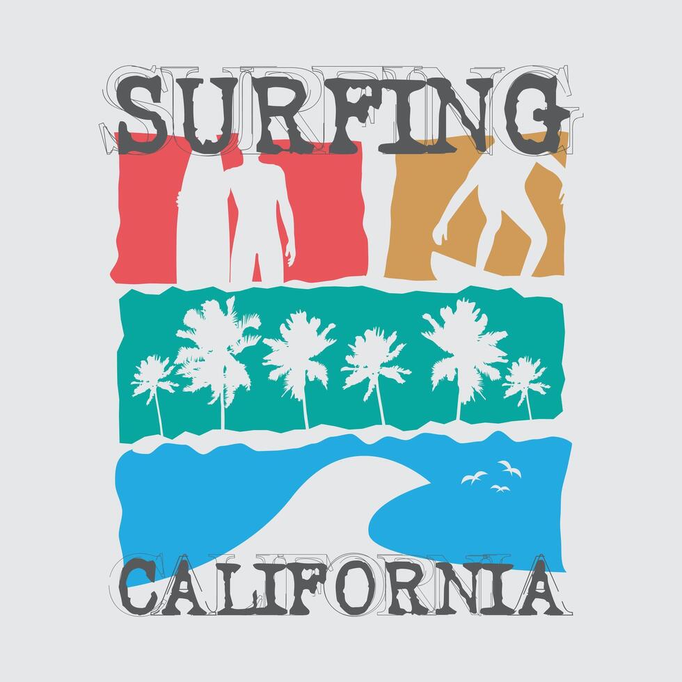 Surfing California illustration and typography, perfect for t-shirts, hoodies, prints etc. vector