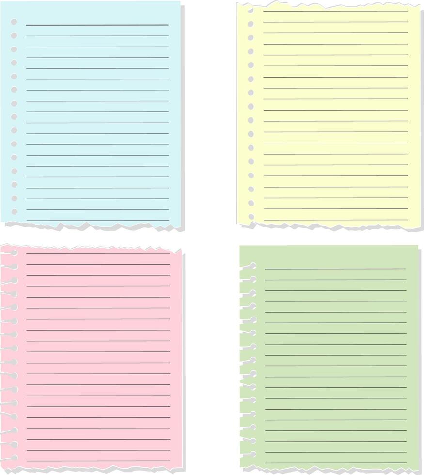 Set of Torn Colorful Loose Leaf Notebook Paper Sheets Illustration vector