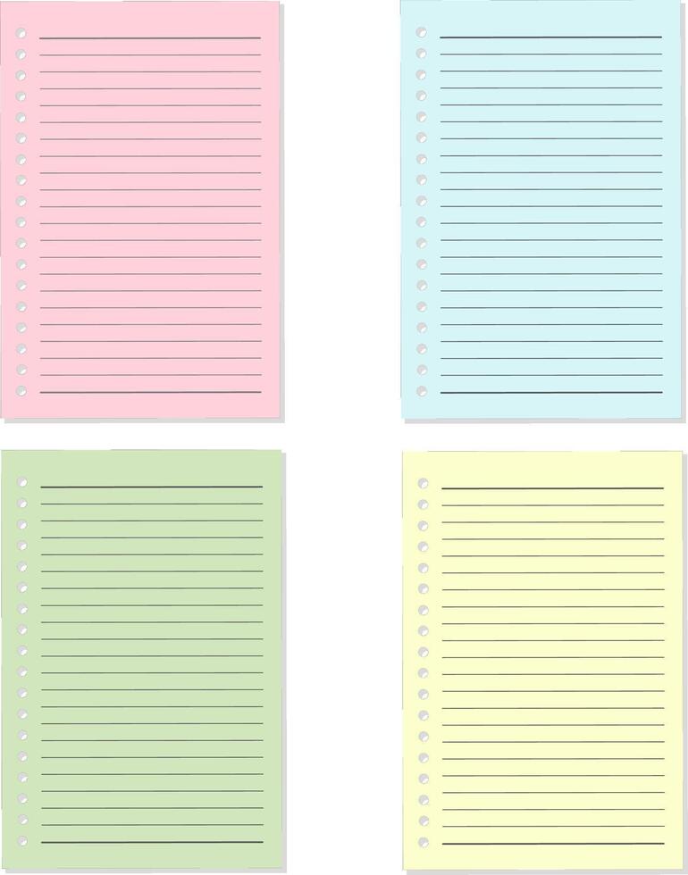 Set of Colorful Loose Leaf Notebook Paper Sheets Illustration vector