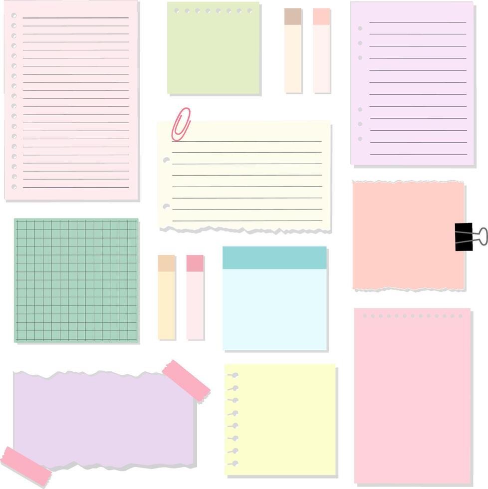 Set of Colorful Notebook Memo Paper with Masking and Paper Clip Illustration vector
