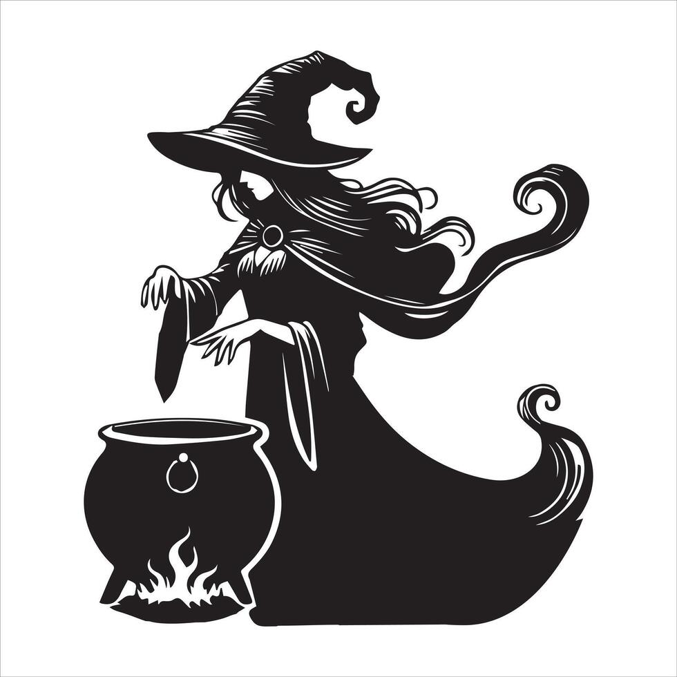 Witch Silhouette with Enchanted Staff vector