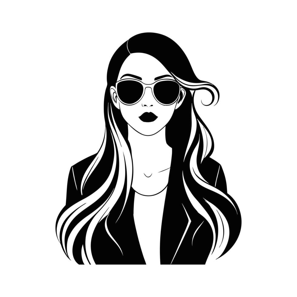 Stylish Black and White Girl Face Clipart vector