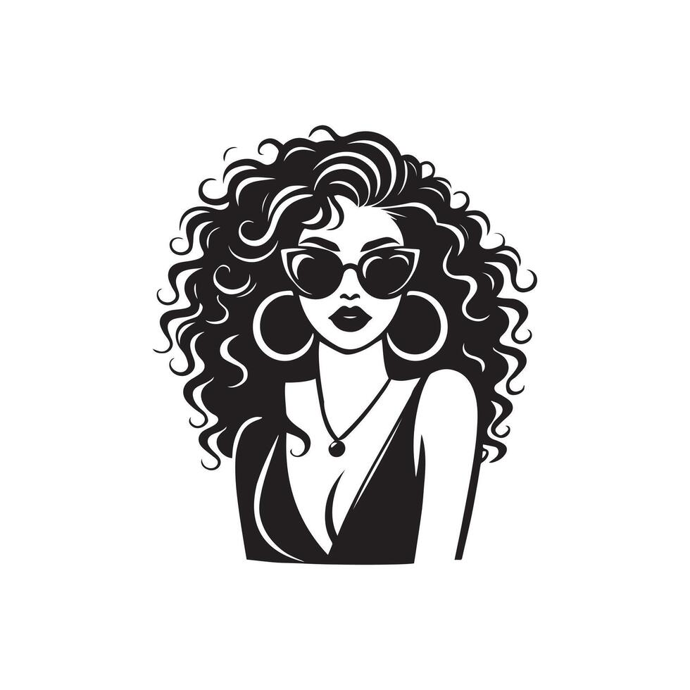 Graceful Girl Face Clipart Design in Simple Lines vector