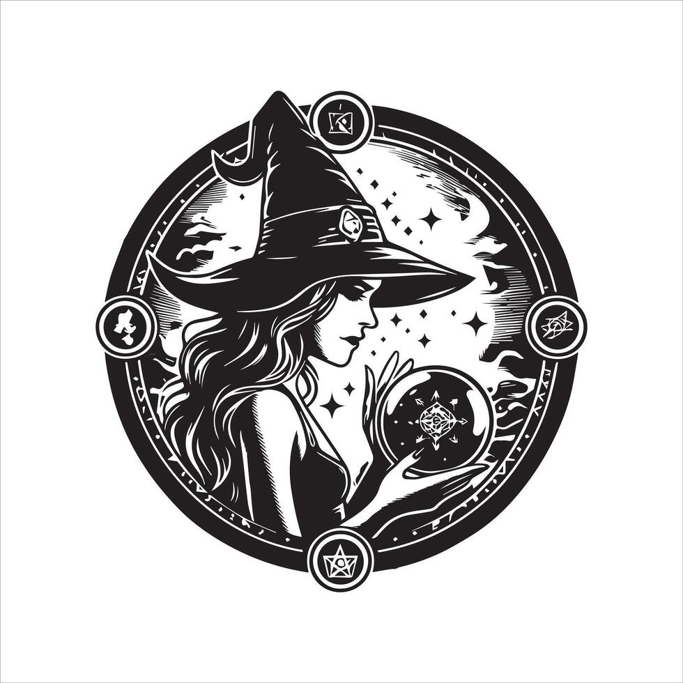 Witch Silhouette in Dark Magic Pose vector