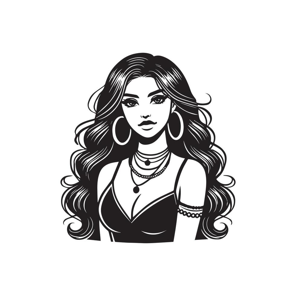 Charming Black and White Woman Portrait Clipart vector