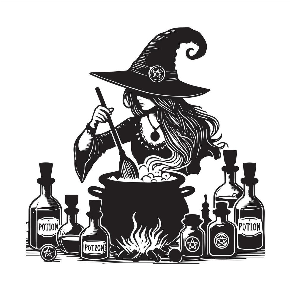 Spellcasting Witch Silhouette Clipart Design vector