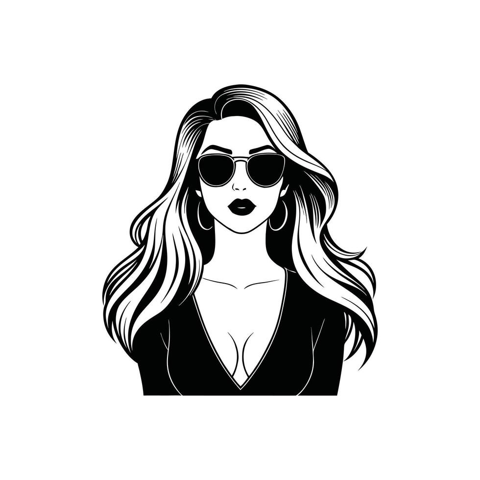 Elegant Black and White Beautiful Woman Illustration vector