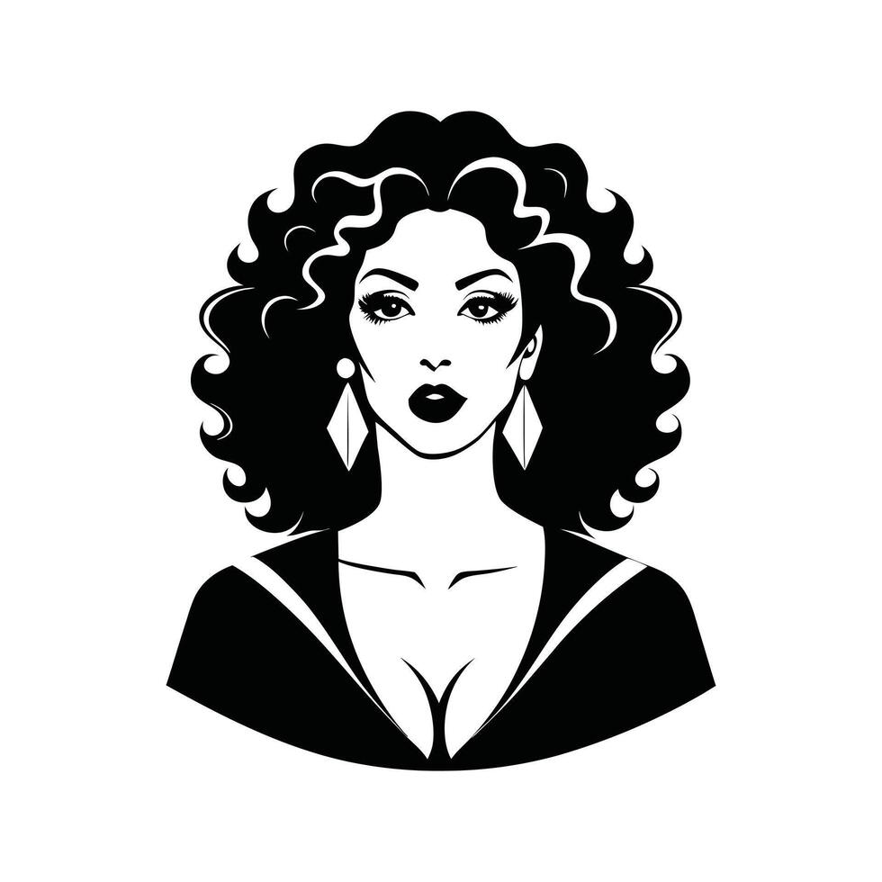 Modern Black and White Cute Girl Face Art vector